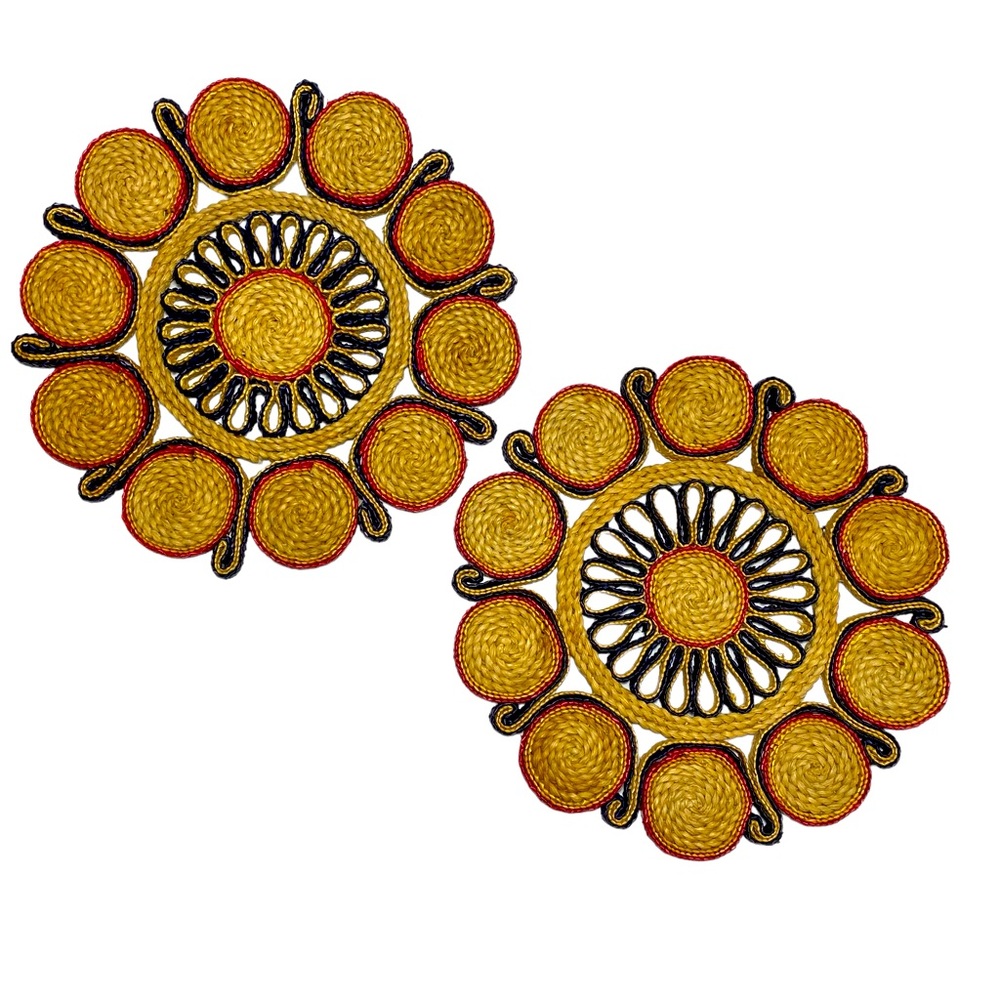 Set 2 Woven‎ Home Bohemian Decor Straw Round Hot Pad Wall Hanging Kitchen Trivet